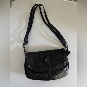 Harley Davidson Black Embossed Leather Crossbody Bag